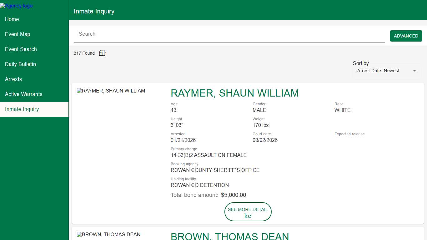 Rowan County Sheriff's Office | Police to Citizen - Inmates catalog