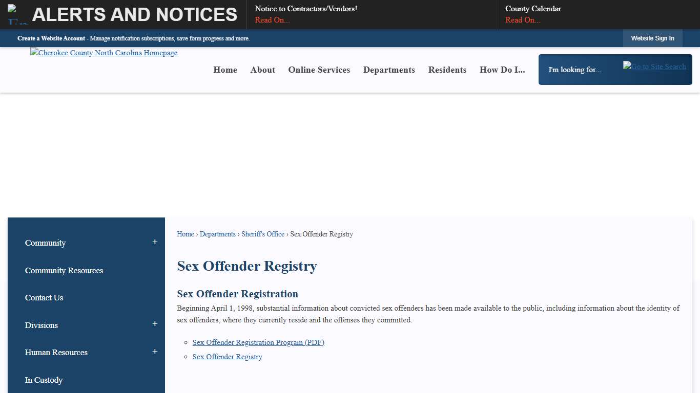 Sex Offender Registry | Cherokee County, NC