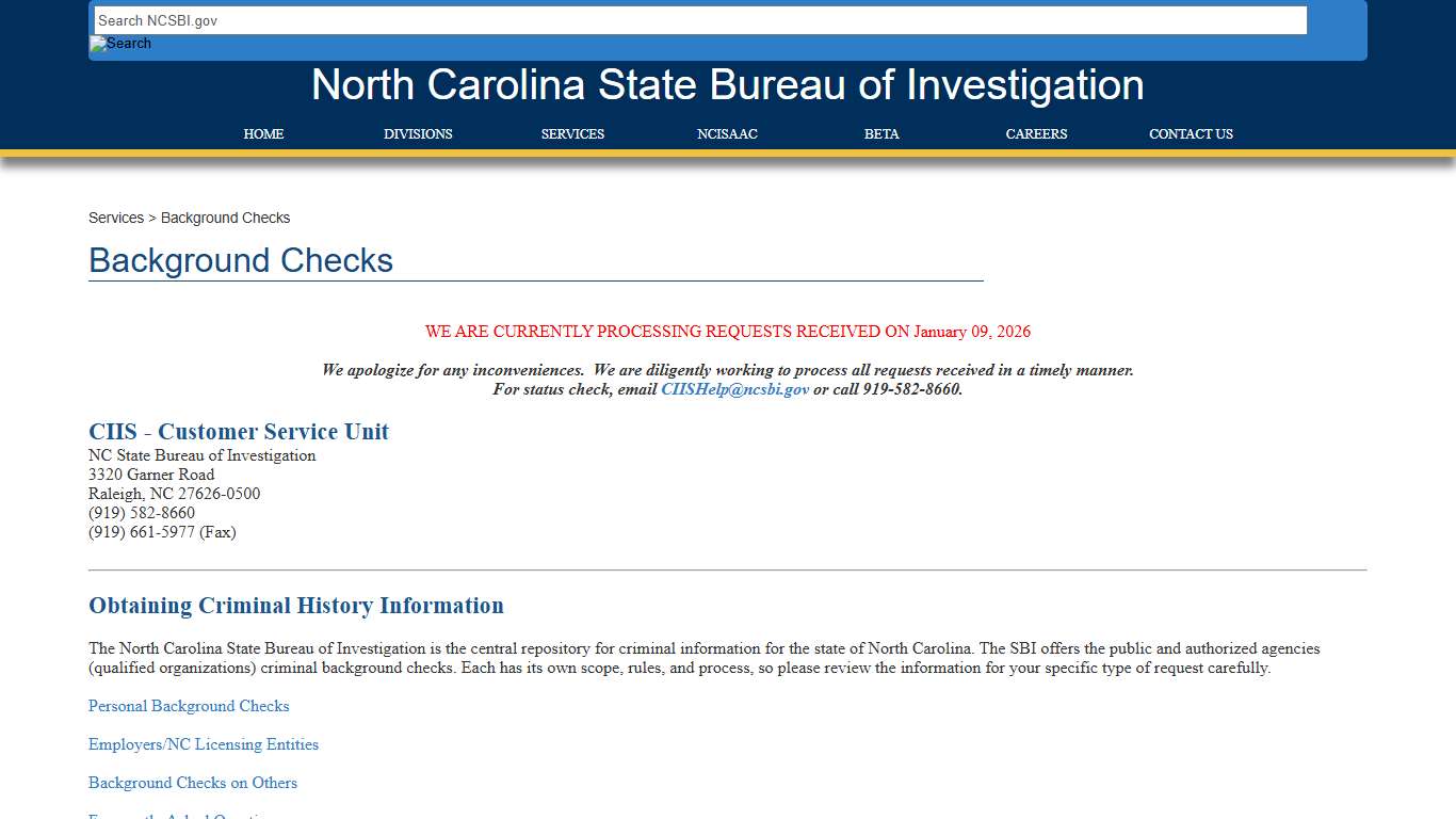 NCSBI - Background Checks